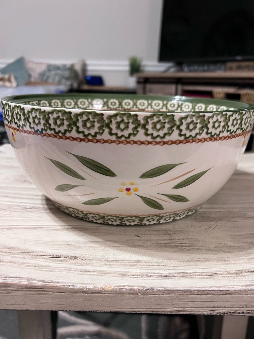 Temp-tations by Tara Old World Green 2.5 QT Hand Painted Serving Bowl